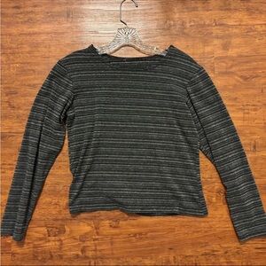 Fitted Black and Gray Long Sleeve Sparkly Striped Top
